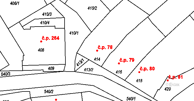 Kostelec 78 na parcele st. 414 v KÚ Kostelec u Kyjova, Katastrální mapa