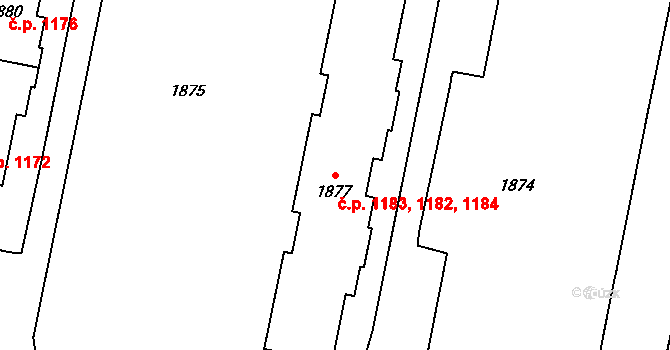 Kladno 1182,1183,1184 na parcele st. 1877 v KÚ Kladno, Katastrální mapa