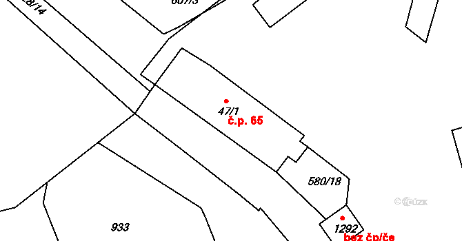 Kamenice 65 na parcele st. 47/1 v KÚ Těptín, Katastrální mapa