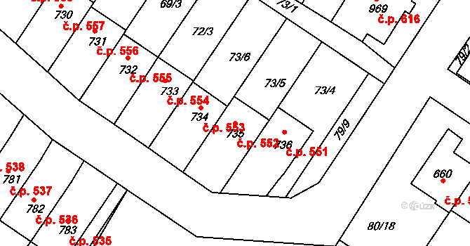 Dolní Bousov 552 na parcele st. 735 v KÚ Dolní Bousov, Katastrální mapa