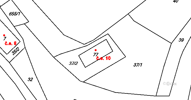 Kořen 10, Olbramov na parcele st. 77 v KÚ Kořen, Katastrální mapa