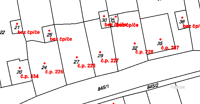 Grygov 227 na parcele st. 29 v KÚ Grygov, Katastrální mapa
