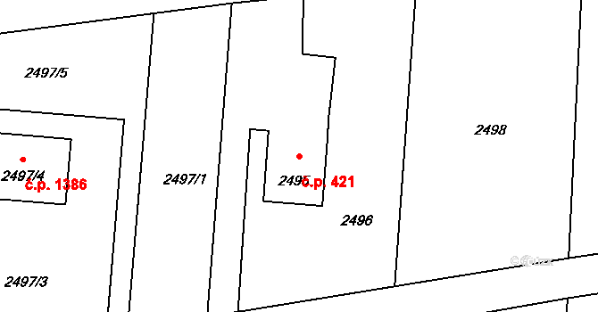 Lutyně 421, Orlová na parcele st. 2495 v KÚ Horní Lutyně, Katastrální mapa