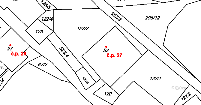 Helvíkov 27, Anenská Studánka na parcele st. 52 v KÚ Helvíkov, Katastrální mapa