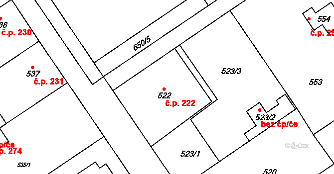 Třebestovice 222 na parcele st. 522 v KÚ Třebestovice, Katastrální mapa
