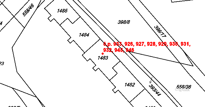 Strakonice I 926,927,928,929,930,, Strakonice na parcele st. 1483 v KÚ Strakonice, Katastrální mapa