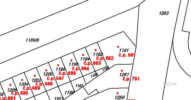 Zábrdovice 682, Brno na parcele st. 1192 v KÚ Zábrdovice, Katastrální mapa