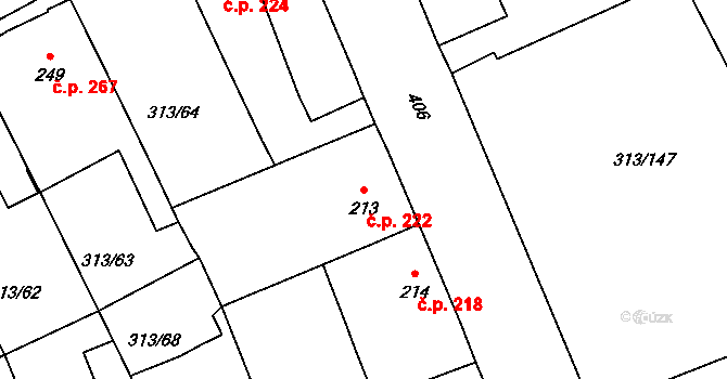 Černčice 222 na parcele st. 213 v KÚ Černčice u Loun, Katastrální mapa