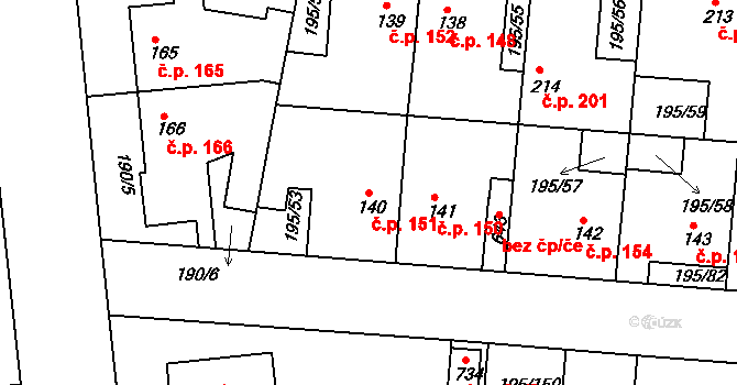 Dobroměřice 151 na parcele st. 140 v KÚ Dobroměřice, Katastrální mapa