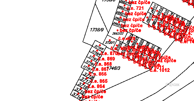 Cheb 869 na parcele st. 3719/4 v KÚ Cheb, Katastrální mapa