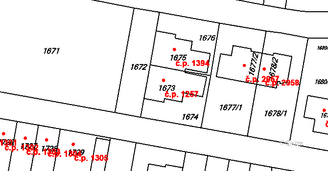 Záběhlice 1257, Praha na parcele st. 1673 v KÚ Záběhlice, Katastrální mapa