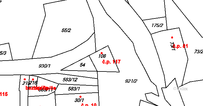 Drahlín 117 na parcele st. 108 v KÚ Drahlín, Katastrální mapa