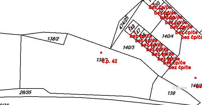 Dubno 42 na parcele st. 138/1 v KÚ Dubno, Katastrální mapa