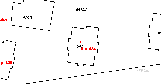 Povel 434, Olomouc na parcele st. 647 v KÚ Povel, Katastrální mapa
