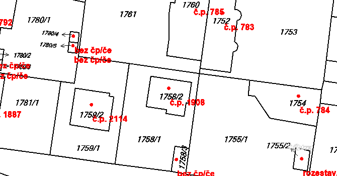 České Budějovice 7 1908, České Budějovice na parcele st. 1758/2 v KÚ České Budějovice 7, Katastrální mapa