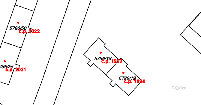 Česká Lípa 1993 na parcele st. 5786/18 v KÚ Česká Lípa, Katastrální mapa
