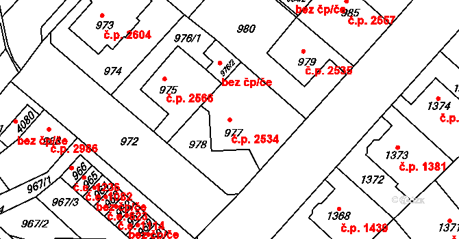 Chomutov 2534 na parcele st. 977 v KÚ Chomutov II, Katastrální mapa