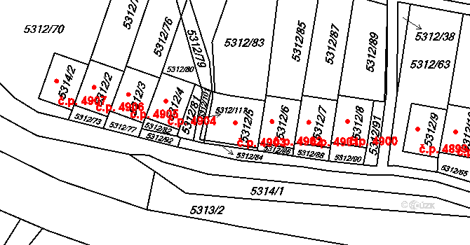 Chomutov 4903 na parcele st. 5312/5 v KÚ Chomutov I, Katastrální mapa