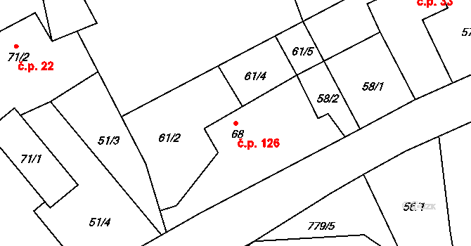 Druzcov 126, Osečná na parcele st. 68 v KÚ Druzcov, Katastrální mapa