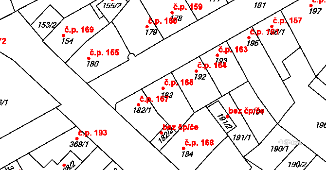 Újezdské Předměstí 165, Bílina na parcele st. 183 v KÚ Bílina-Újezd, Katastrální mapa
