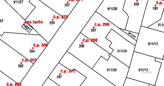Pražské Předměstí 288, Hradec Králové na parcele st. 568 v KÚ Pražské Předměstí, Katastrální mapa