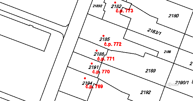 Kuřim 771 na parcele st. 2188 v KÚ Kuřim, Katastrální mapa