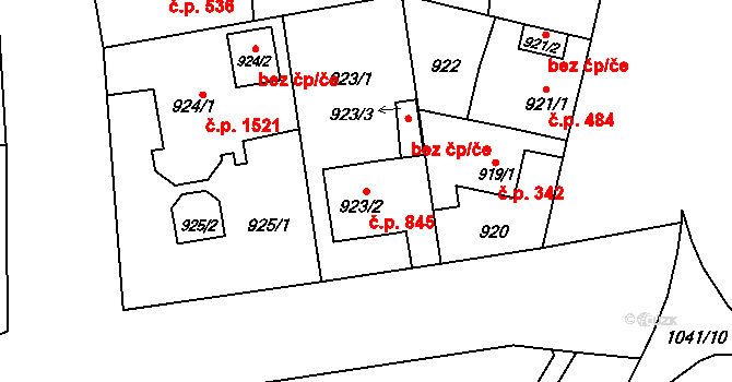 Bolevec 845, Plzeň na parcele st. 923/2 v KÚ Bolevec, Katastrální mapa