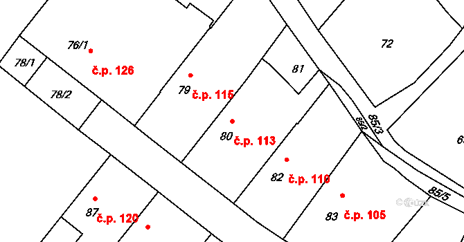Velké Chvalovice 113, Pečky na parcele st. 80 v KÚ Velké Chvalovice, Katastrální mapa