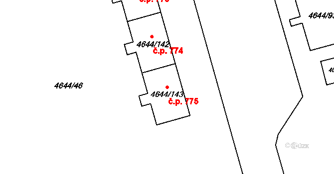 Litomyšlské Předměstí 775, Vysoké Mýto na parcele st. 4644/143 v KÚ Vysoké Mýto, Katastrální mapa