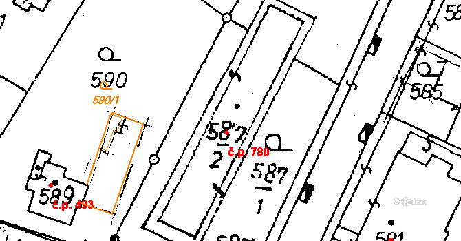 Rychnov u Jablonce nad Nisou 780 na parcele st. 587/2 v KÚ Rychnov u Jablonce nad Nisou, Katastrální mapa