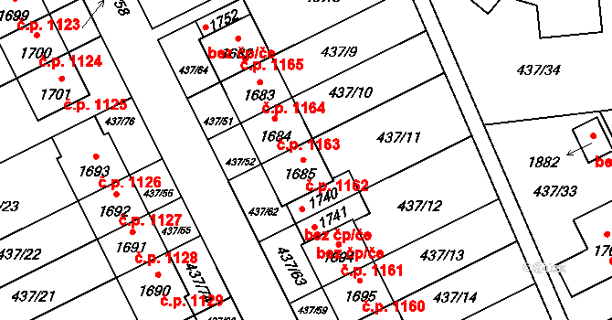 Hluboká nad Vltavou 1162 na parcele st. 1685 v KÚ Hluboká nad Vltavou, Katastrální mapa