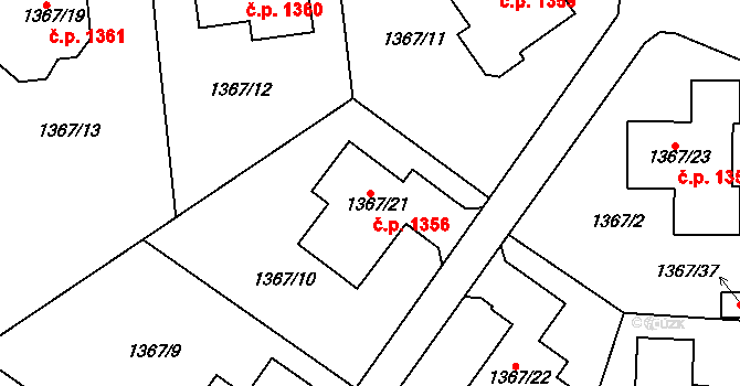 Hostivice 1356 na parcele st. 1367/21 v KÚ Hostivice, Katastrální mapa