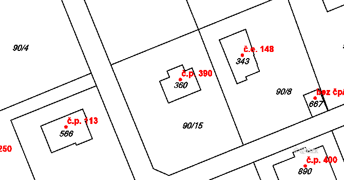 Senohraby 390 na parcele st. 360 v KÚ Senohraby, Katastrální mapa