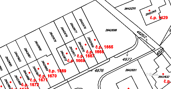 Kuřim 1666 na parcele st. 2642/870 v KÚ Kuřim, Katastrální mapa