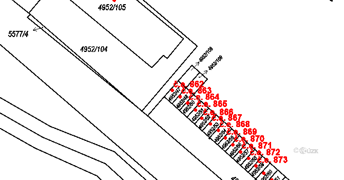 Znojmo 862 na parcele st. 4952/47 v KÚ Znojmo-město, Katastrální mapa