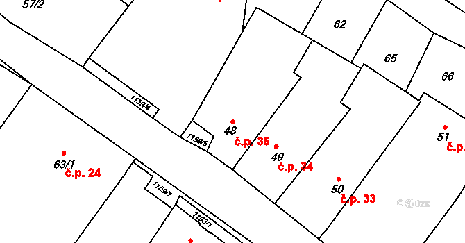 Výčapy 35 na parcele st. 48 v KÚ Výčapy, Katastrální mapa