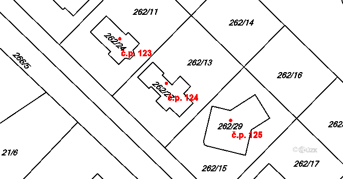 Valtrovice 124 na parcele st. 262/27 v KÚ Valtrovice, Katastrální mapa