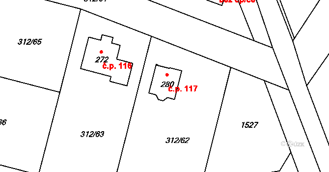 Paršovice 117 na parcele st. 280 v KÚ Paršovice, Katastrální mapa