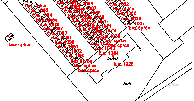 Vizovice 1044 na parcele st. 2066 v KÚ Vizovice, Katastrální mapa