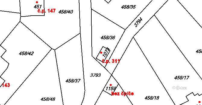 Kamenná 311, Jílové na parcele st. 1073 v KÚ Jílové u Děčína, Katastrální mapa