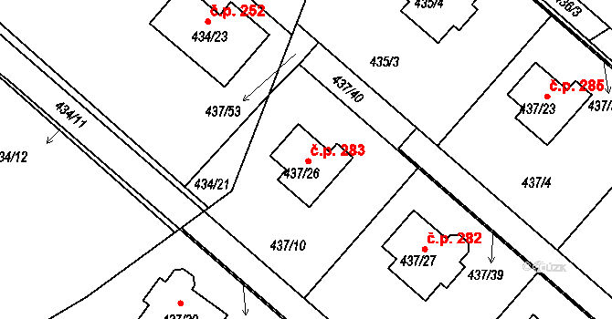 Slupečná 283, Lipno nad Vltavou na parcele st. 437/26 v KÚ Lipno nad Vltavou, Katastrální mapa