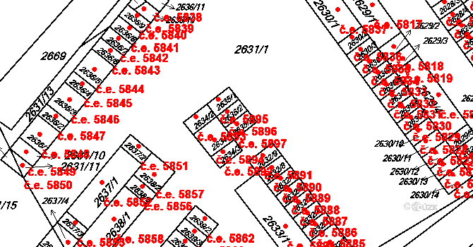 Kadaň 5897 na parcele st. 2635/3 v KÚ Kadaň, Katastrální mapa