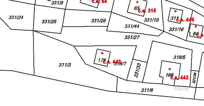 Butov 443, Stříbro na parcele st. 179 v KÚ Butov, Katastrální mapa