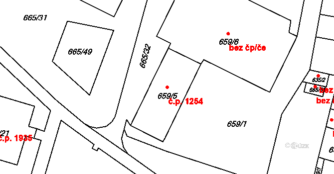 Benešov 1254 na parcele st. 659/5 v KÚ Benešov u Prahy, Katastrální mapa