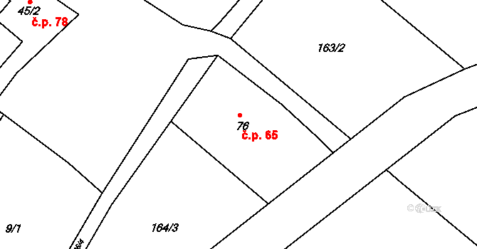 Tomice II 65, Olbramovice na parcele st. 76 v KÚ Tomice u Votic, Katastrální mapa
