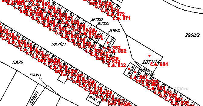 Velké Meziříčí 833 na parcele st. 2870/56 v KÚ Velké Meziříčí, Katastrální mapa