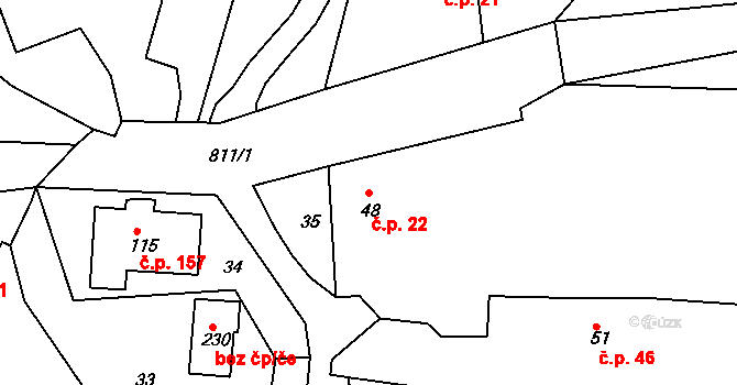 Lukoveček 22 na parcele st. 48 v KÚ Lukoveček, Katastrální mapa