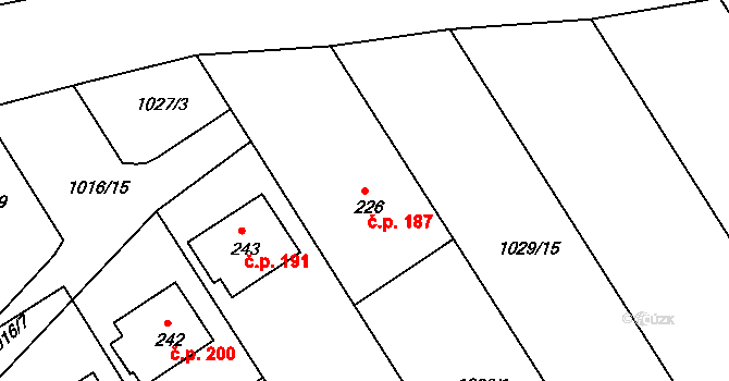 Kvítkovice 187, Otrokovice na parcele st. 226 v KÚ Kvítkovice u Otrokovic, Katastrální mapa