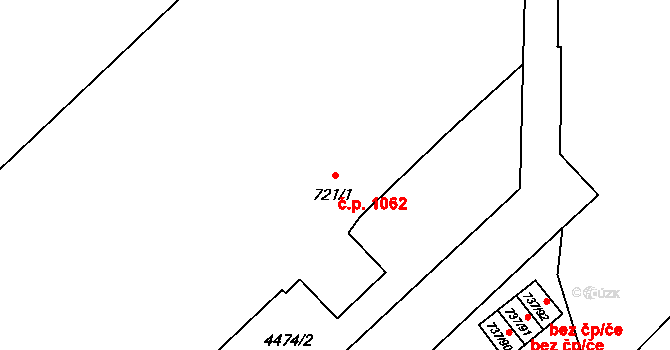 Hlučín 1062 na parcele st. 721/1 v KÚ Hlučín, Katastrální mapa