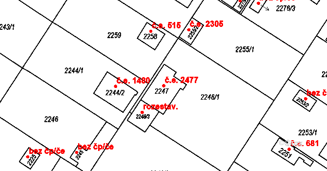 Plzeň 46598316 na parcele st. 2247 v KÚ Skvrňany, Katastrální mapa